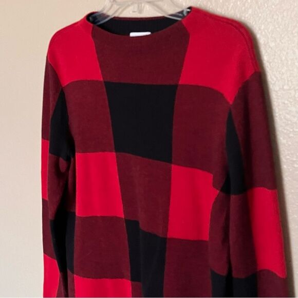 J. Jill Cotton Red/Black Buffalo Plaid Crew Neck Long Sleeve Sweater Size Medium - Picture 4 of 8